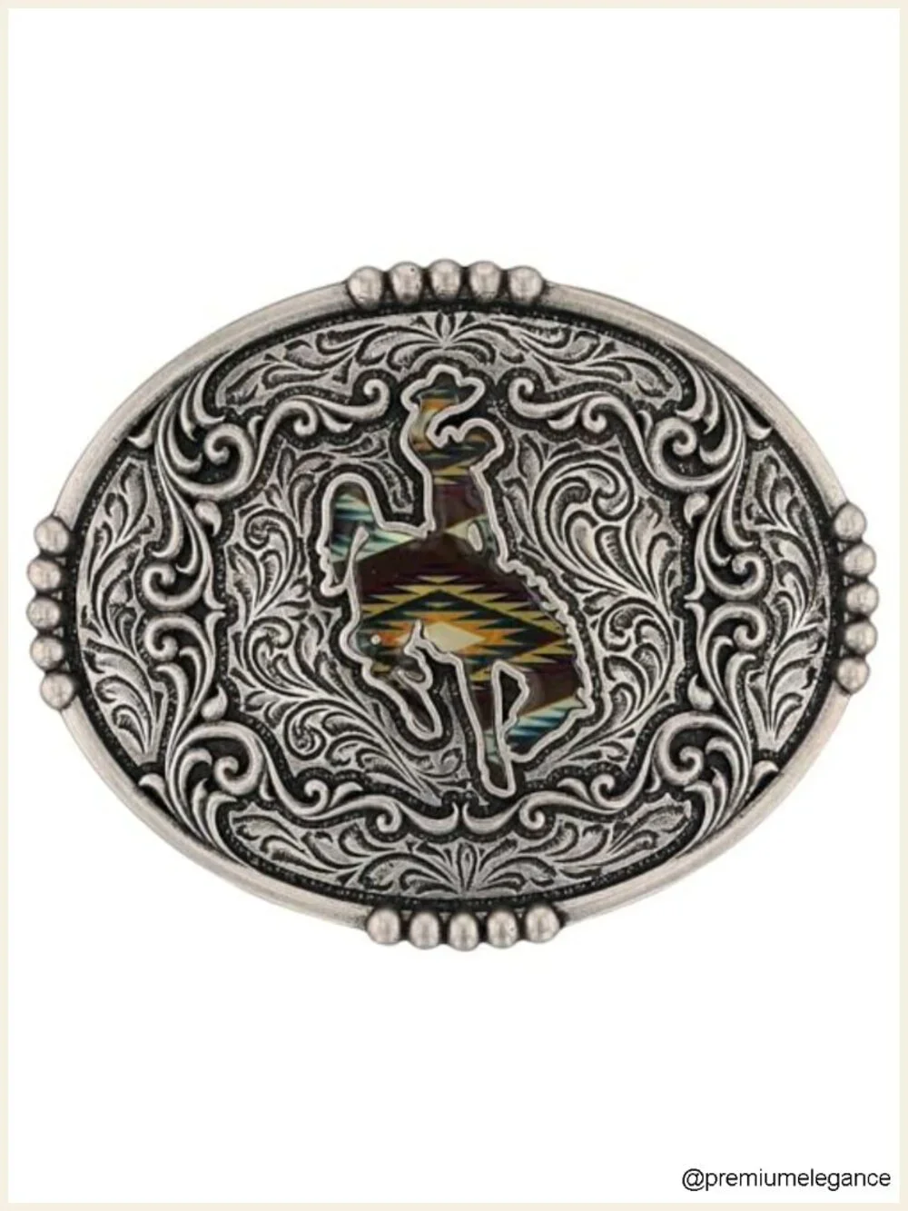 Western Belt Buckle - Silver-Plated Metal, Rodeo Series Attitude Design, 1.5